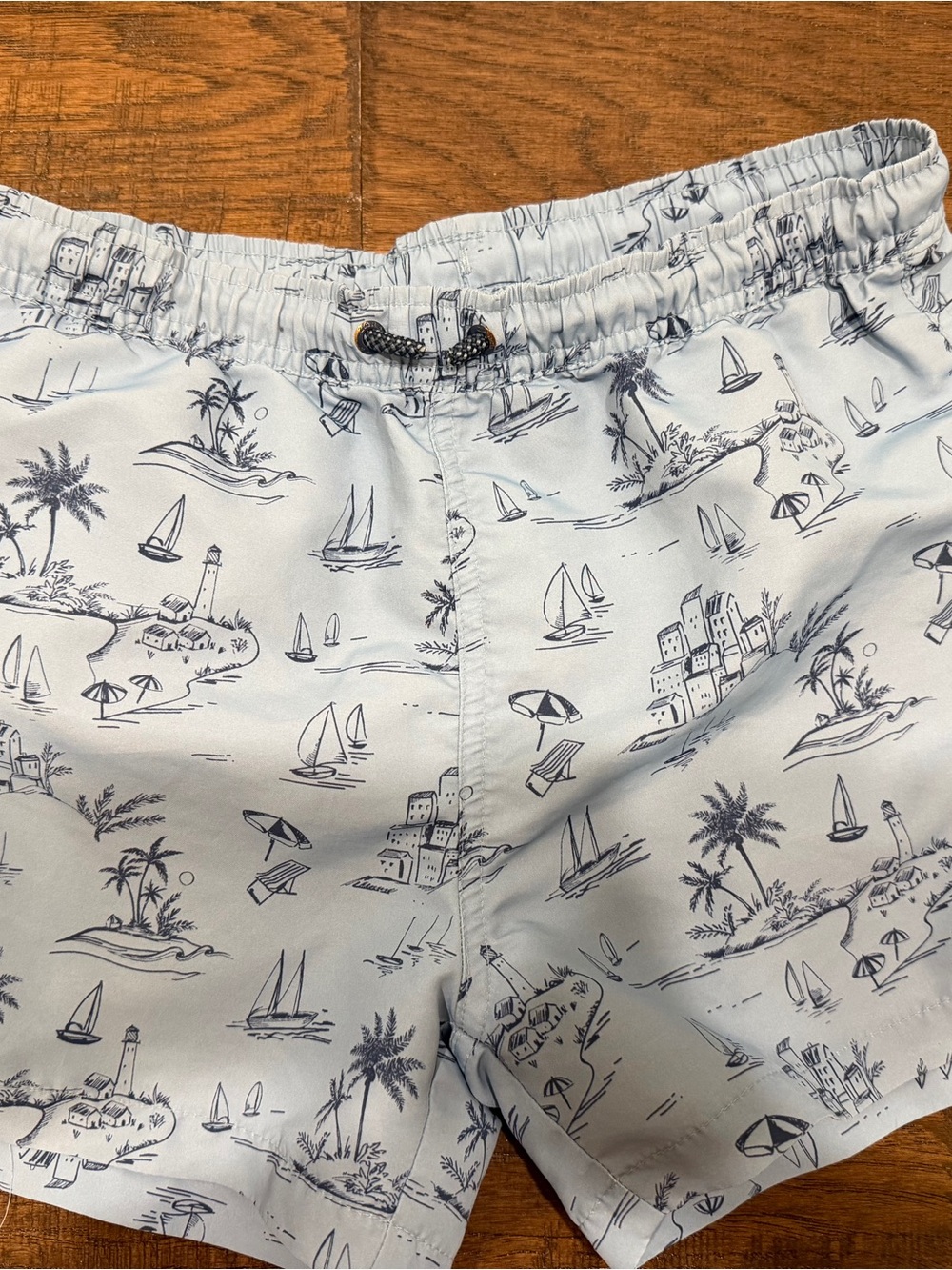 Zara Light Blue Swim Shorts with Navy Coastal Sketches